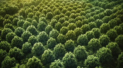 A bird's-eye view of a reforestation initiative, where every tree symbolizes a move towards climate action. - obrazy, fototapety, plakaty