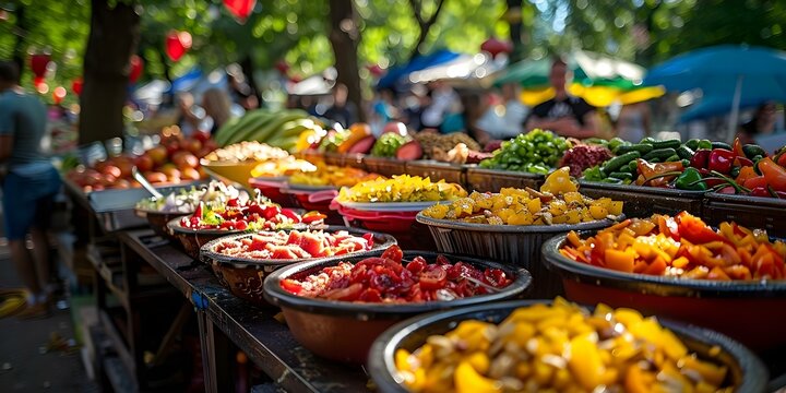 Global Hunger Relief through a Vibrant Multicultural Food Fair. Concept Food Fair, Multicultural Cuisine, Global Hunger Relief, Vibrant Atmosphere, Community Outreach