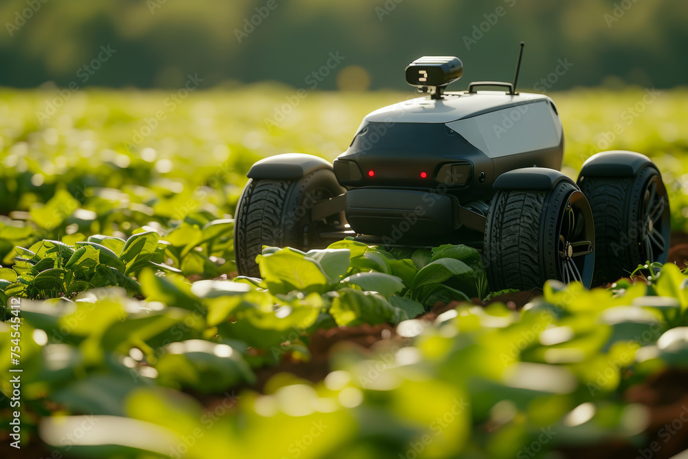 Aufkleber modern farm with robots. background with selective focus and copy space