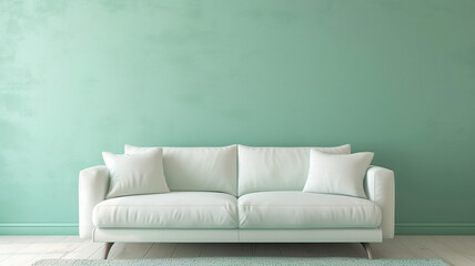 white sofa in a room with light green wall
