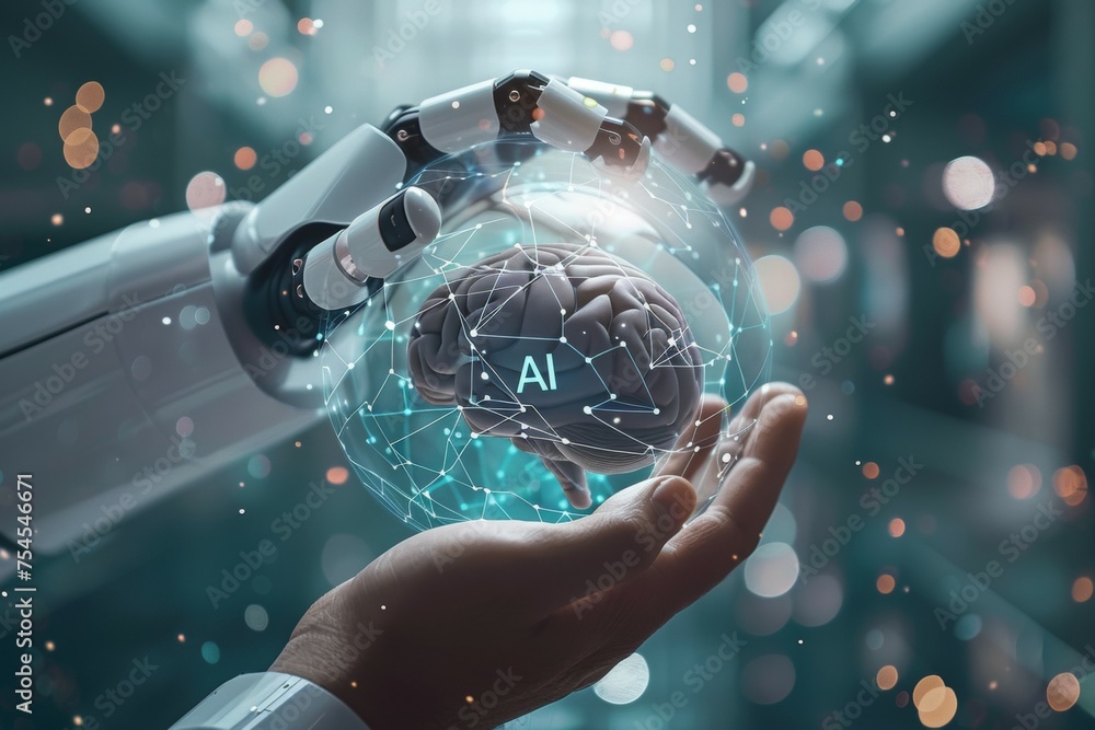 Poster ai brain concept. background with selective focus and copy space