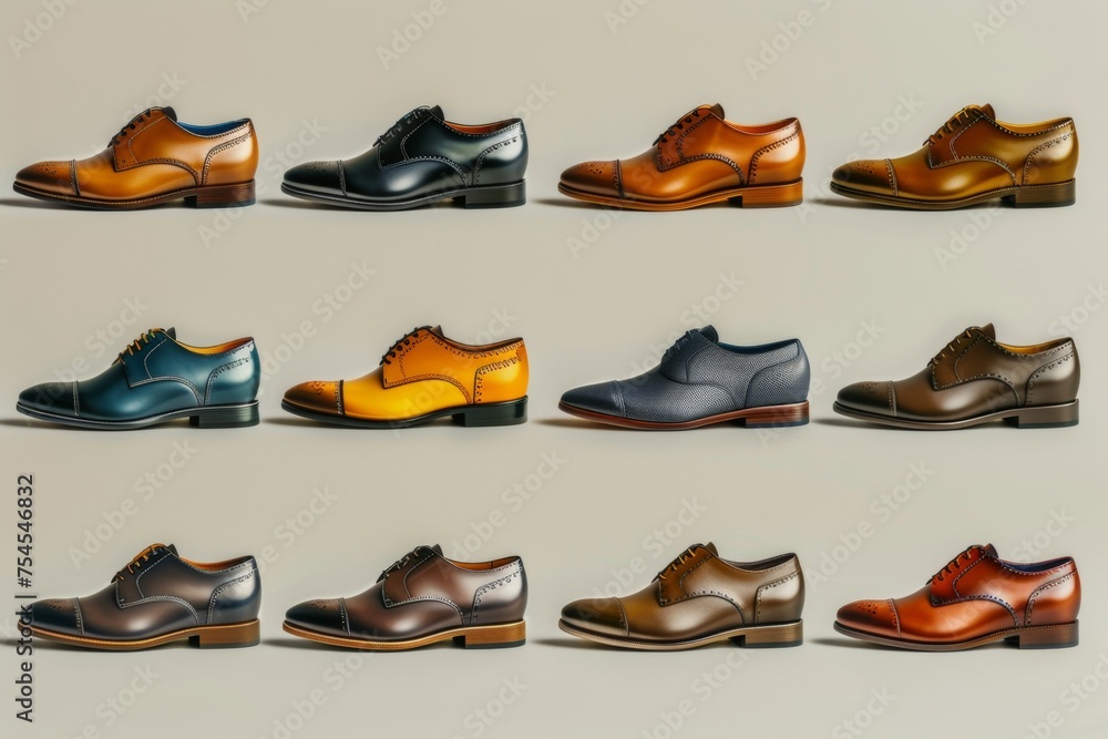 Poster a row of shoes with different colors and styles
