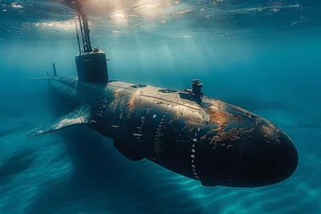 Foto op Canvas A large submarine is in the water © top images