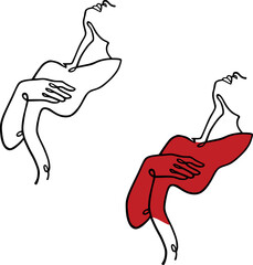 Illustration of a female body and hands on a white background. silhouette of a tender. Black and white layout for laser cutting on wood and vinyl. Wall decoration for a modern stylish room.