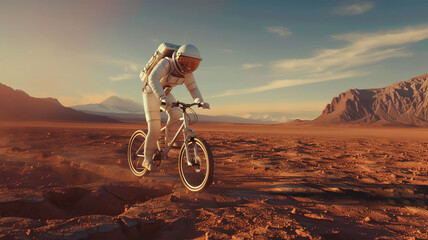 an astronaut rides a bicycle on the surface of mars. Generative AI