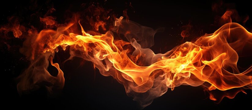 A close-up view of a fiery blaze burning fiercely, emitting sparks, against a stark black backdrop. The flames dance and flicker, creating a dynamic and striking contrast.