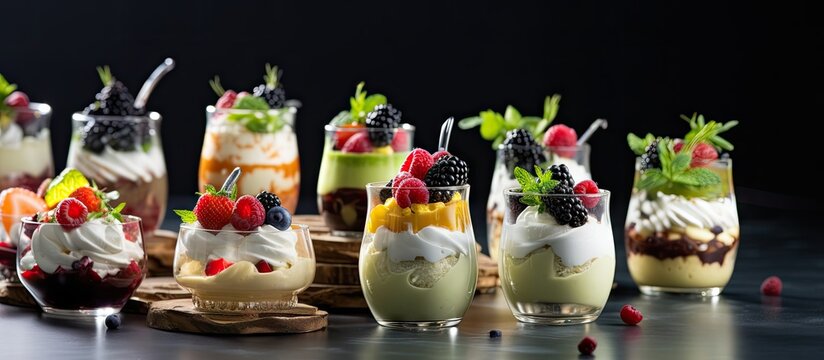 A Stunning Display of Various Desserts Arranged on a Table for a Tempting Sweet Treat Spread