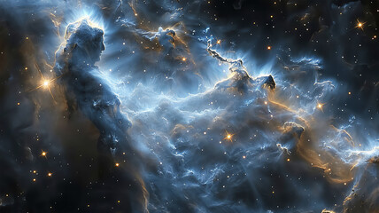 Obraz premium The star man in the galactic void, filaments of gaseous nebula. Generative AI