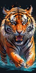 Tiger portrait. Colorful painting on canvas. Hand drawn illustration.