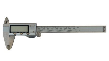 Digital precision caliper with LCD screen, isolated on transparent background, png