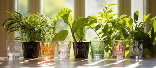 Elegant Glass Vases Filled with Lush Green Plants, Minimalist Home Decor Concept