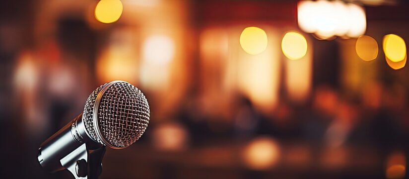 Vibrant Microphone Capturing the Essence of Live Performance on a Blurred Stage Background