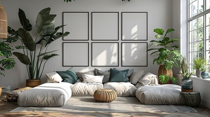 Mockup Poster Frame in White Luxury Bedroom Interior