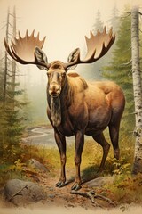 Large Srong brown moose out in the wild.forest.