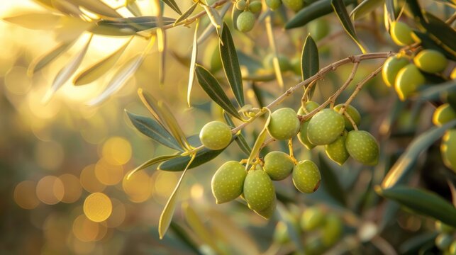 Olive tree exposed to sunlight in a sunny morning. Generate AI image