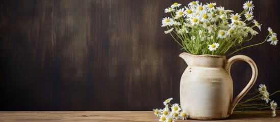 Gorgeous Bouquet of Colorful Daisies in a Ceramic Vase on a Rustic Wooden Table