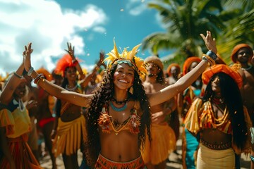 Fototapeta premium Young mulatto girl enjoying a Pacific Islander folk festival