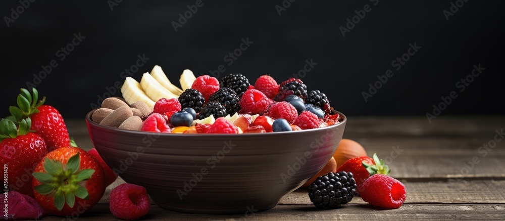 Aufkleber vibrant array of fresh fruits and banana on wooden table setting