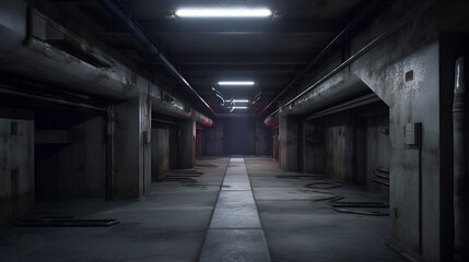 underground corridor of solitary cell, concrete environment