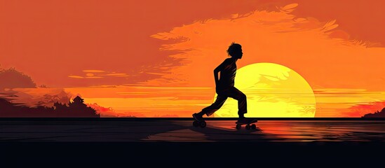 Mesmerizing Sunset Stroll: Man Walks Serenely on Beach, Enjoying Peaceful Evening