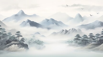 Fototapeta na wymiar Mountain Landscape in Chinese Style Background