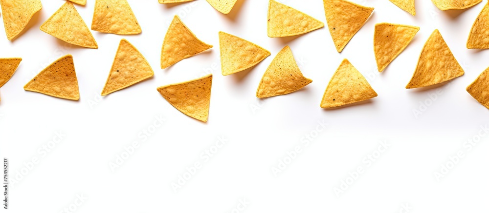 Poster diverse array of savory potato chips in various shapes and flavors for snacking goodness