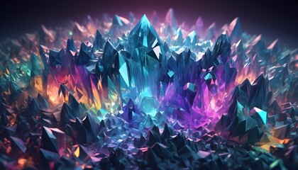 Colorful low-poly holographic crystals macro background
