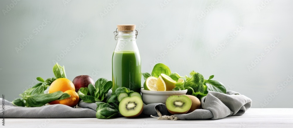 Canvas Prints Vibrant Green Juice with Fresh Fruits - Healthy Lifestyle Concept