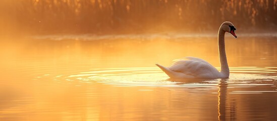 Graceful Swan Gliding Across Tranquil Lake Waters in Serene Nature Scene