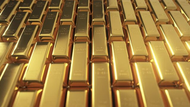 Gold Bars Stacked Piled Shiny - 3D Render