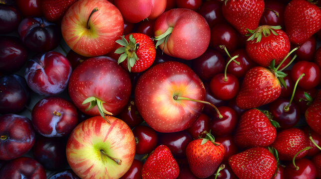 apples, plums, cherries, strawberries