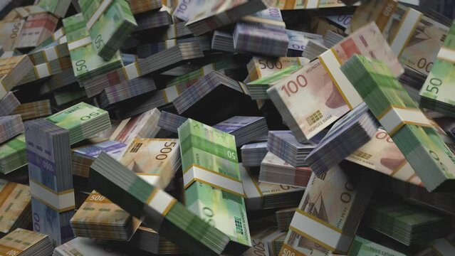 Norway Money - Krone Stacked Money Falling - Norwegian Currency - Norwegian krone  Norway Banknotes Bundles  Currency kr  NOK, 3D Render