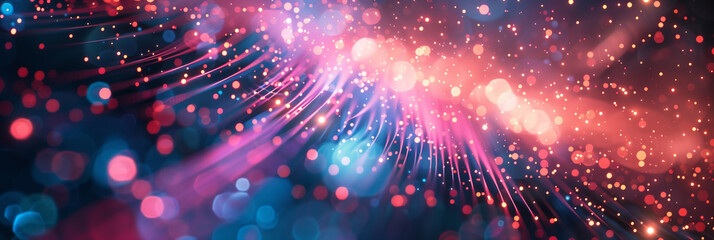 Obraz premium Hi-tech bokeh Technical background abstraction UI UX modern trendy design Place for text. Lines and dots. Template poster invitation banner email header 3D Digital art Horizontal Generative Ai content