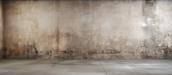 This is a room with concrete walls and a concrete floor. The walls show dirt, paint scratches, and a distressed pattern. The overall design is urban and grunge, resembling an old basement interior. - obrazy, fototapety, plakaty