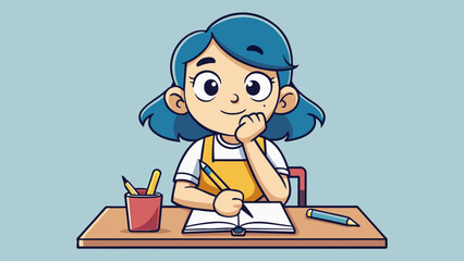  Cute Girl Thinking About Her Home task Vector Cartoon
