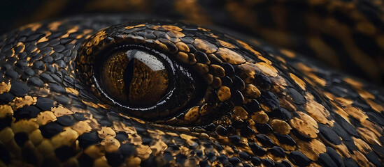 Close-up of an anaconda's eye. Snake skin background texture