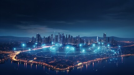 Obraz premium Smart City on a Dark Blue Background featuring