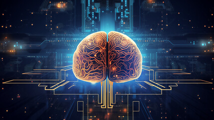 Abstract circuit brain wallpaper. Artificial intelligence and future concept. 3D Rendering