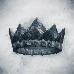 Rock stone crown made out of mountains on a white background, concept art.