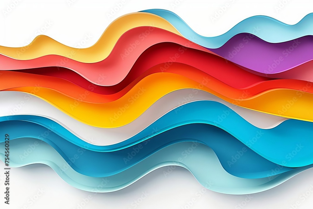 Poster abstract paper cut waves dynamic and colorful artistic design on a white background