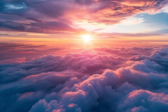 Aerial cloudscape at sunset Dreamy sky with vibrant colors Beauty of nature