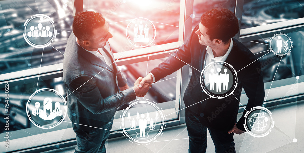 Poster human resources recruitment and people networking concept. modern graphic interface showing professi