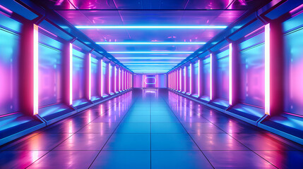 Fototapeta premium Neon Passage: A Tunnel Aglow with Ultraviolet Lights, A Modern Journey Through Space and Imagination