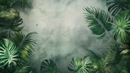 Tropical Leaves on Dirty Grunge Background. Design Element