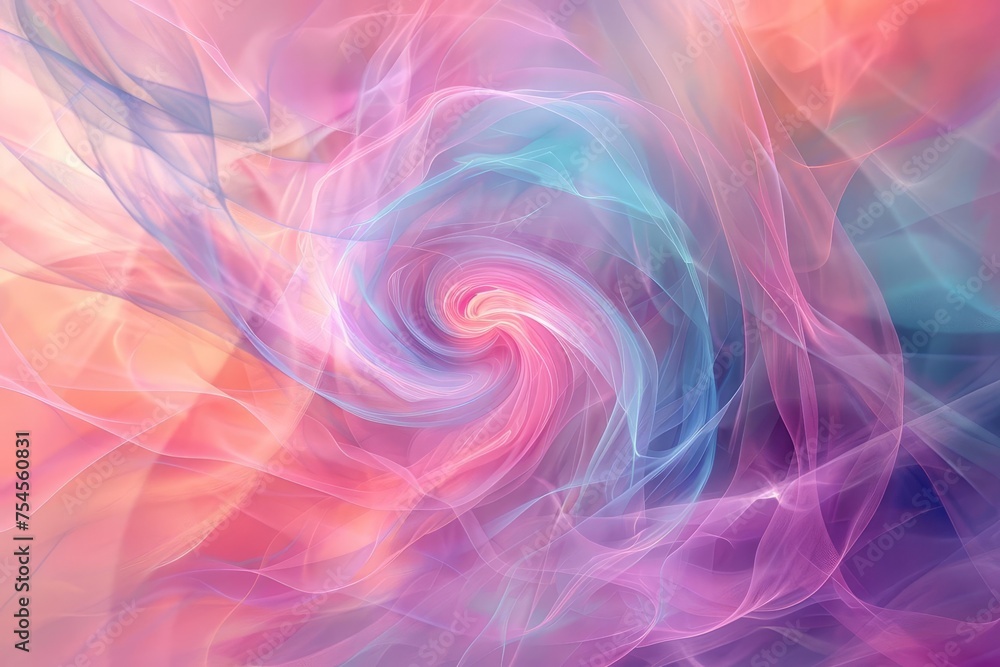 Poster dynamic abstract composition with swirling colors and soft textures on a pastel background digital a