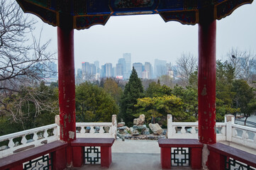 View from hilltop in Ritan Park - Temple of the Sun Park in Jianguomen area, Beijing, China