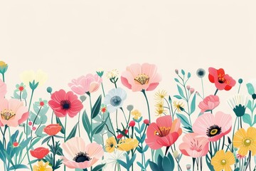 Floral banner design featuring a collection of spring flowers Perfect for mother's day or any celebratory occasion - obrazy, fototapety, plakaty