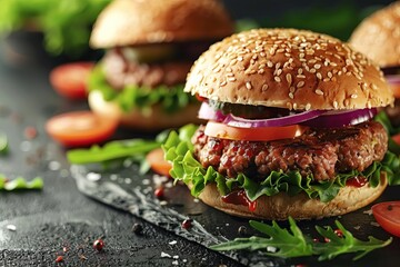 Gourmet hamburger with fresh ingredients Culinary delight in fast food