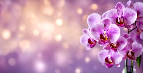 Ethereal Purple Orchid Display with Golden Bokeh Background