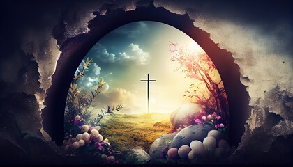 Easter concept, holy cross, - obrazy, fototapety, plakaty